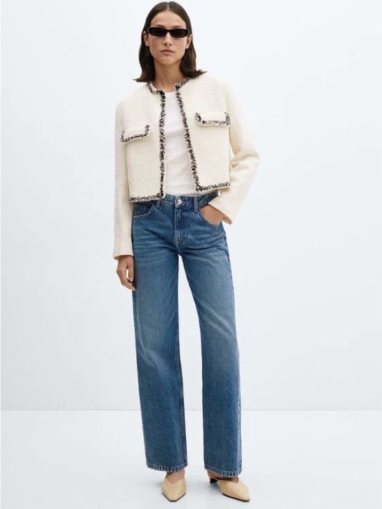 Jackets & Blazers - NWOT Mango Cinta Cropped Tweed Jacket Cream with Black Trim Size Large